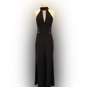 Black Mesh Inset Sleeveless Halter Neck Maxi Dress, Sise 6